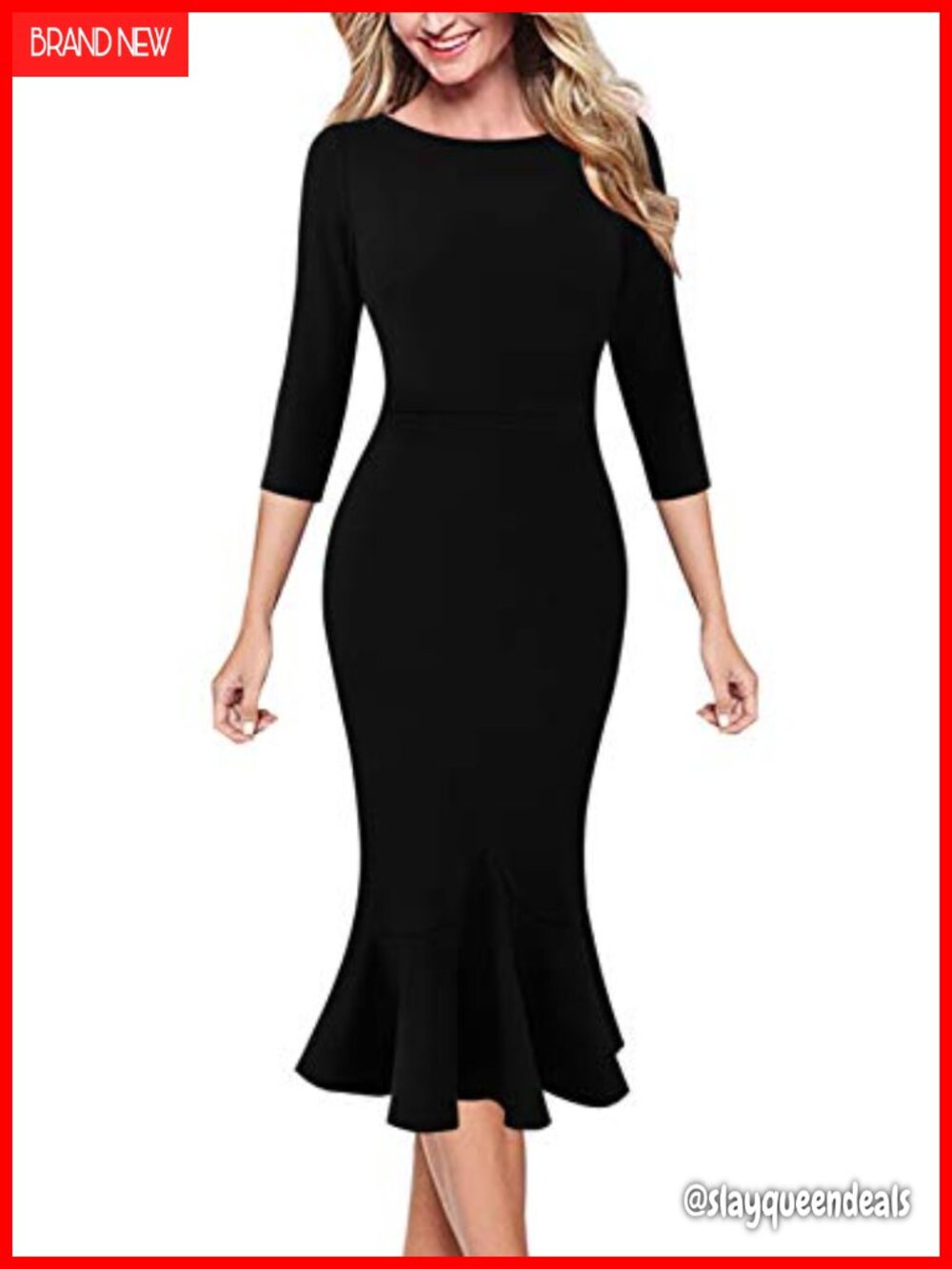 Vintage Elegant Cocktail Party Bodycon Mermaid Midi Dress Women 3/4 Sleeve